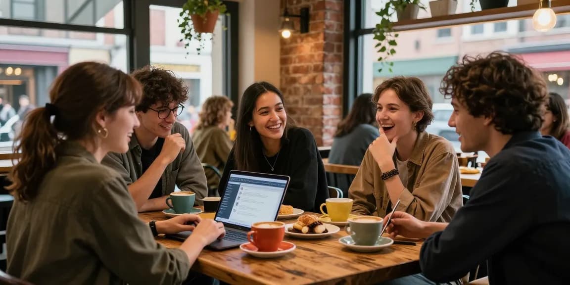 Friends discussing crush on someone in a cozy café