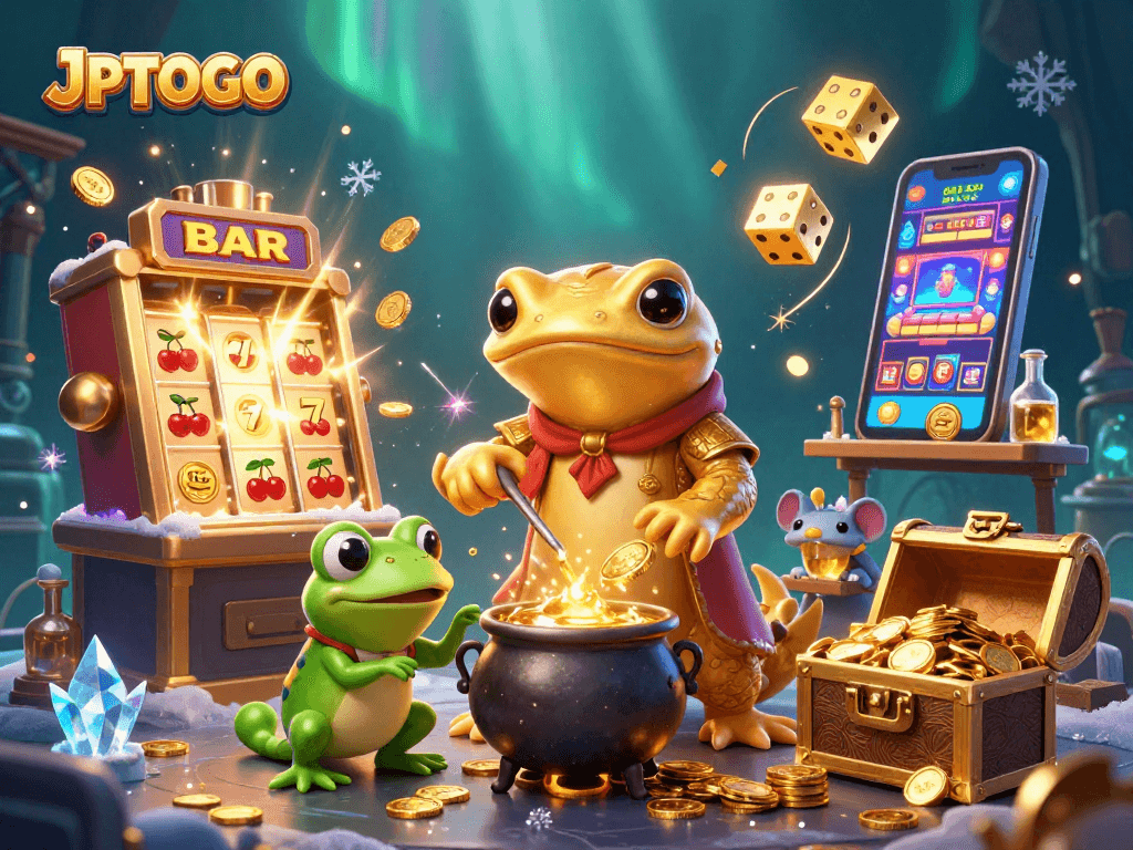 Experience vibrant action at JPTOTO with a golden salamander alchemist and exciting casino elements.