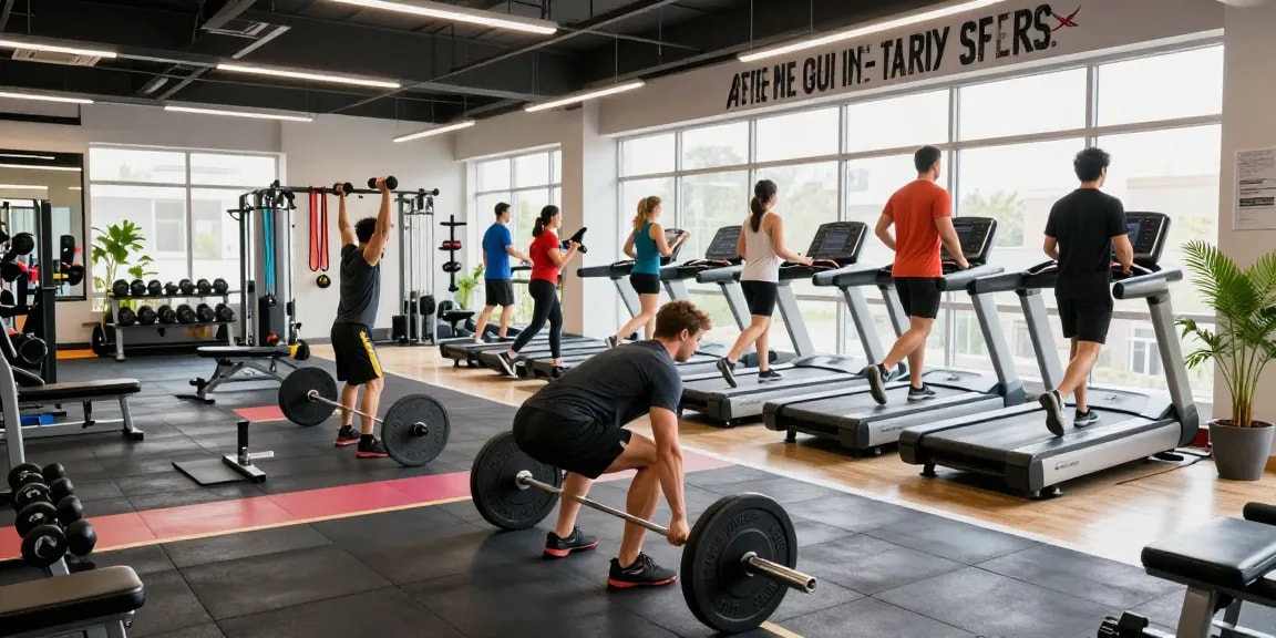 Workout scene showcasing fitness enthusiasts at the Astera Steroids Shop gym, highlighting active lifestyles and wellness.
