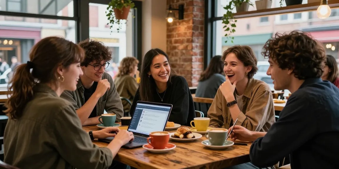 Friends discussing crush on someone in a cozy café
