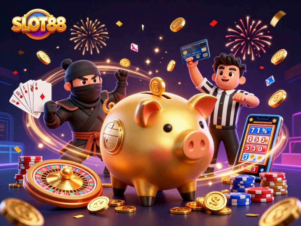 Bermain SLOT88 dengan elemen menarik seperti koin emas dan jackpot, meraih kemenangan besar!