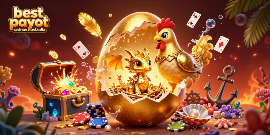 Experience the excitement at the best payout casinos Australia with a dazzling golden dragon and poker chips.