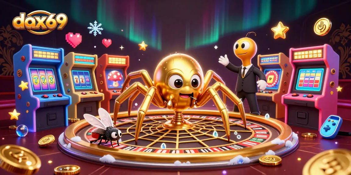 Dax69 menghadirkan momen seru judi slot dengan laba-laba berkilau dan permainan jackpot menggoda.