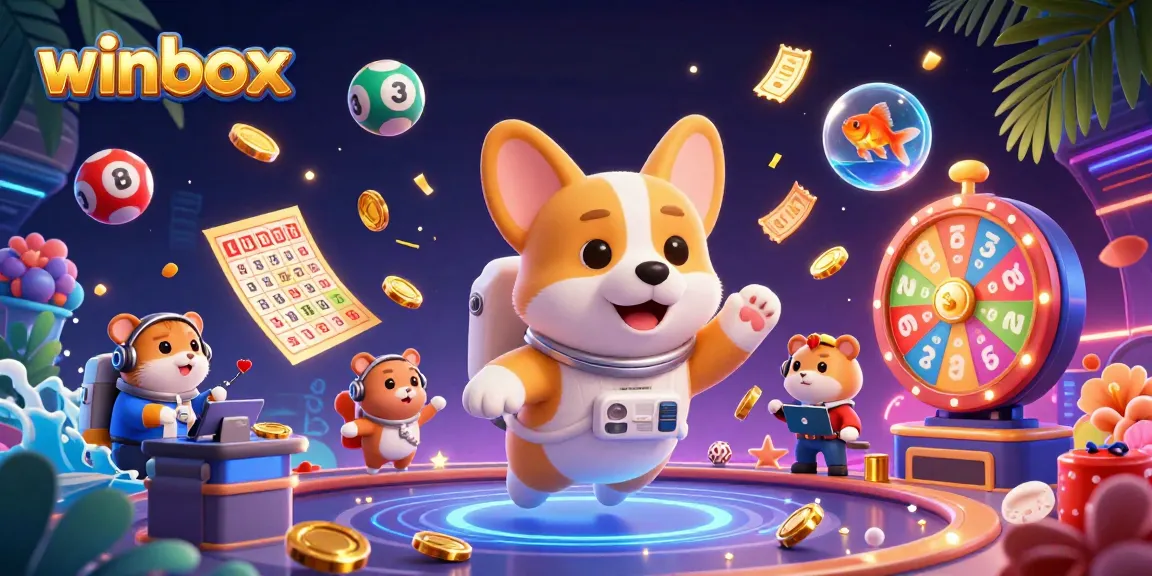 Winbox online casino scene showcasing a vibrant 3D illustration of gaming elements and characters.