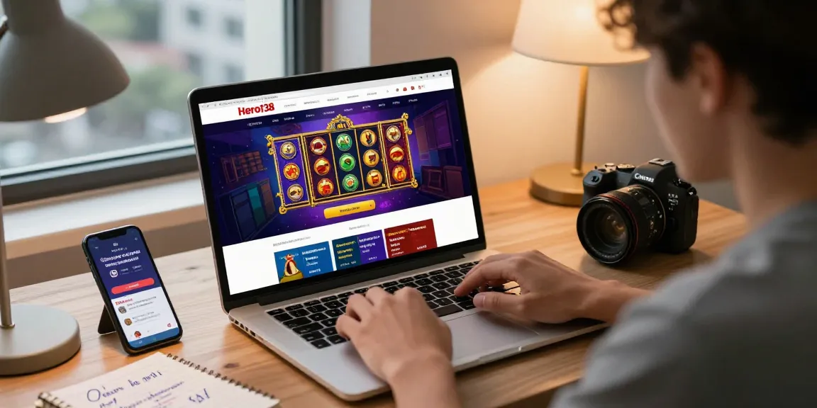 User focused on https://hero138loginku.com during gaming session in cozy home office.