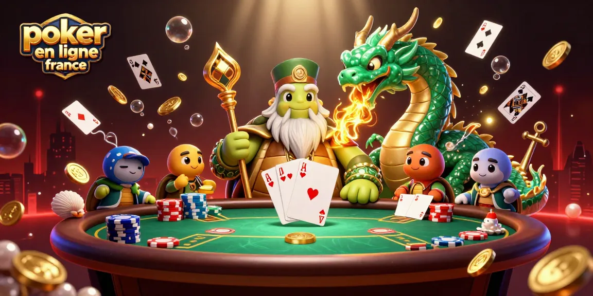 Jouez au poker en ligne France avec des personnages animés sur une table de poker riche en éléments !