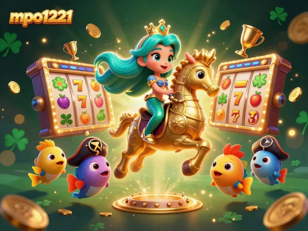 Experience mpo1221's thrilling slots adventures with a mermaid and seahorse amidst vibrant game elements