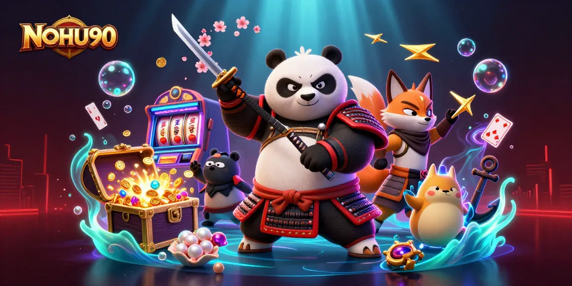Experience thrilling gameplay with NOHU90 as the samurai panda leads and a ninja fox supports the action!