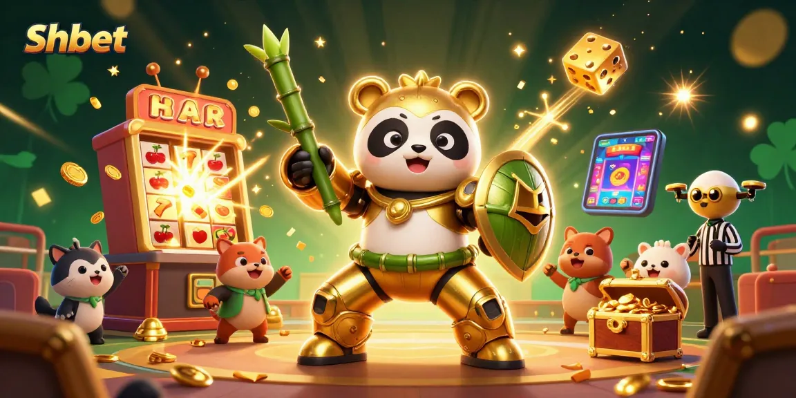 Experience the excitement of shbet as a golden panda mech battles in a vibrant casino arena.