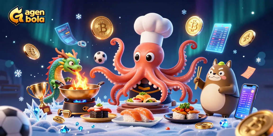 Engage in sports betting fun with agen judi bola in a vibrant 3D illustration showcasing dynamic betting elements.