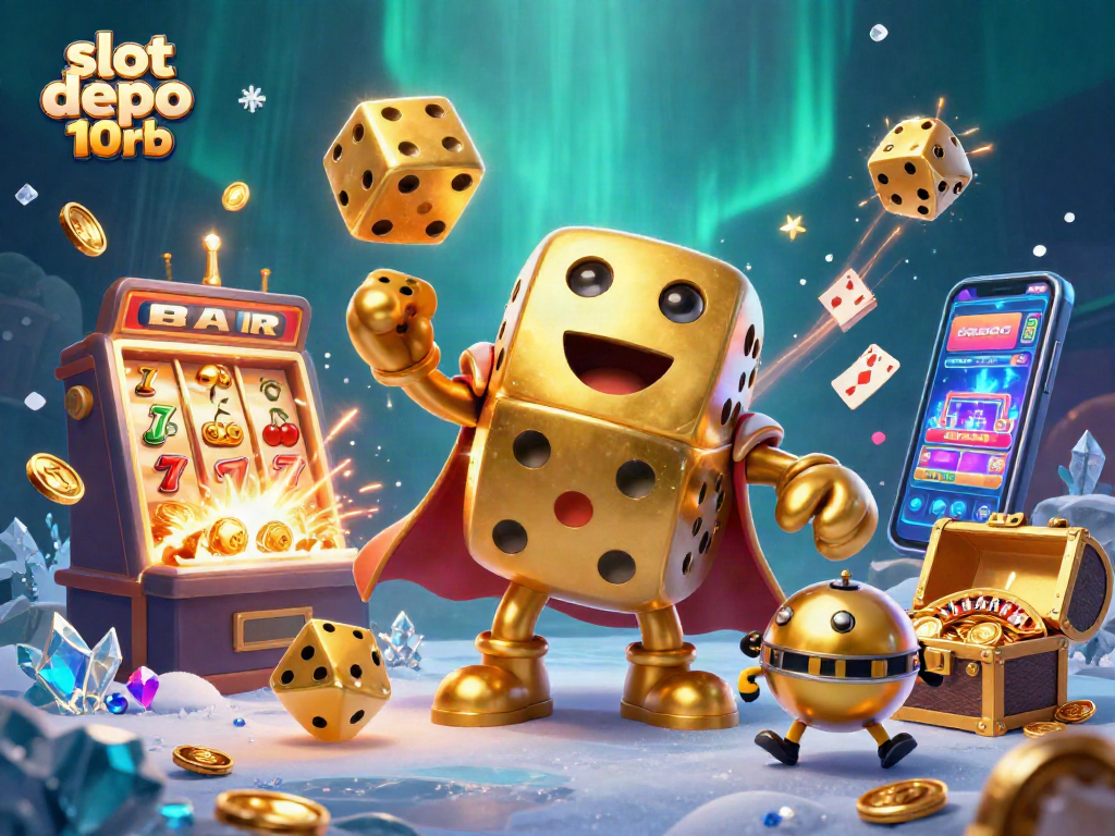 Experience the excitement of slot depo 10rb with a dynamic casino scene animated by golden dice and jackpots.