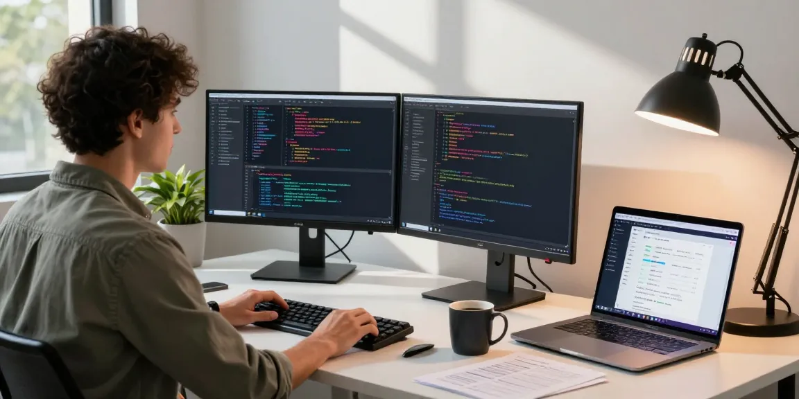 NAGA2000 software development workspace with dual monitors and coding.