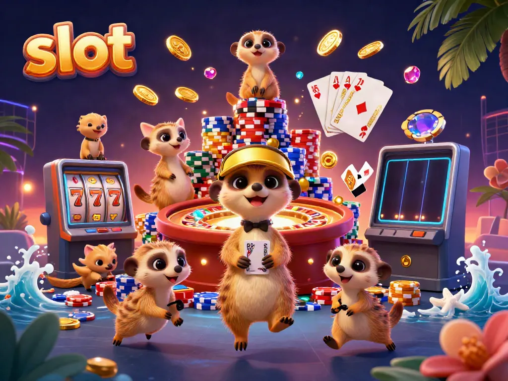 Slot menyenangkan: koloni meerkat mengelola kasino dengan slot dan banyak koin emas.