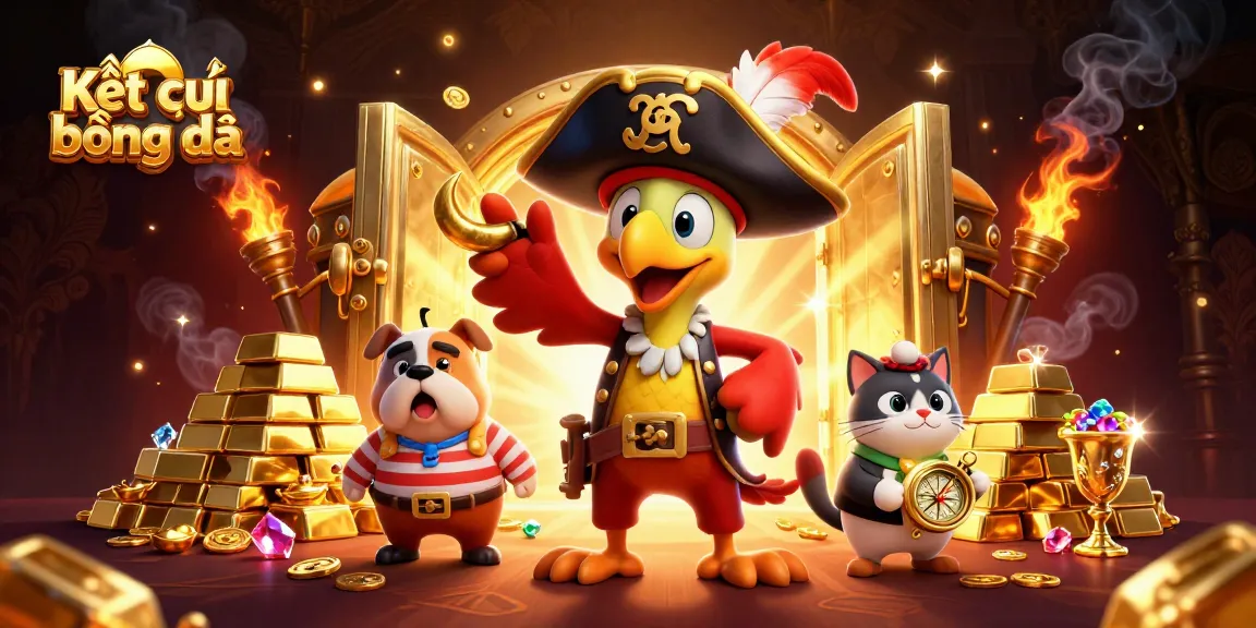 Kết quả bóng đá depicted in a dynamic pirate-themed scene showcasing gaming excitement through strategic treasure elements.