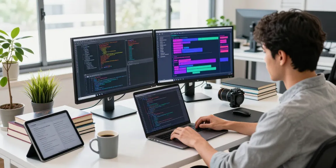 Developer at a modern workspace using telegramin-cn.com for coding projects