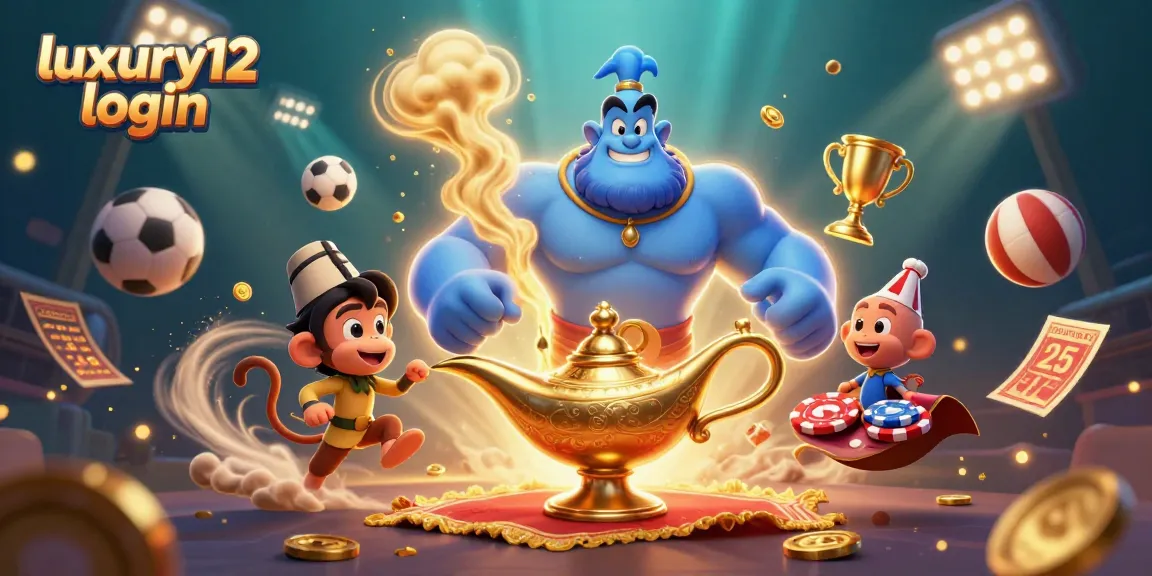 Engage with luxury12 login through a vibrant, dynamic casino scene featuring an enchanting genie and thrilling gaming elements.