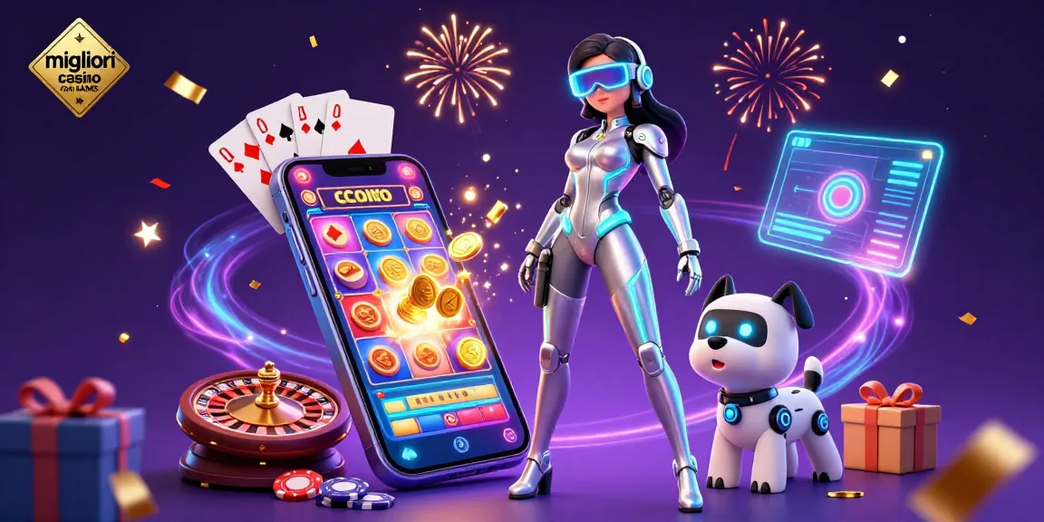 Vivi emozionanti momenti di gioco nei migliori casino non AAMS con un robot vibrante e una donna futuristica.