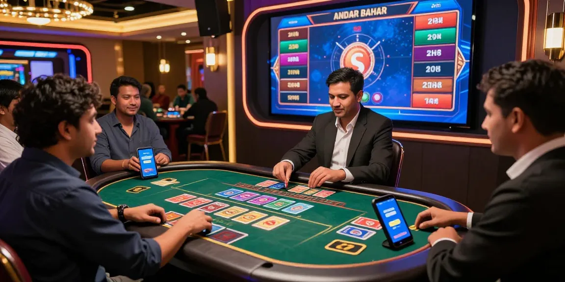 Exciting andar bahar casino game scene with live dealers and vibrant players engaged in action.