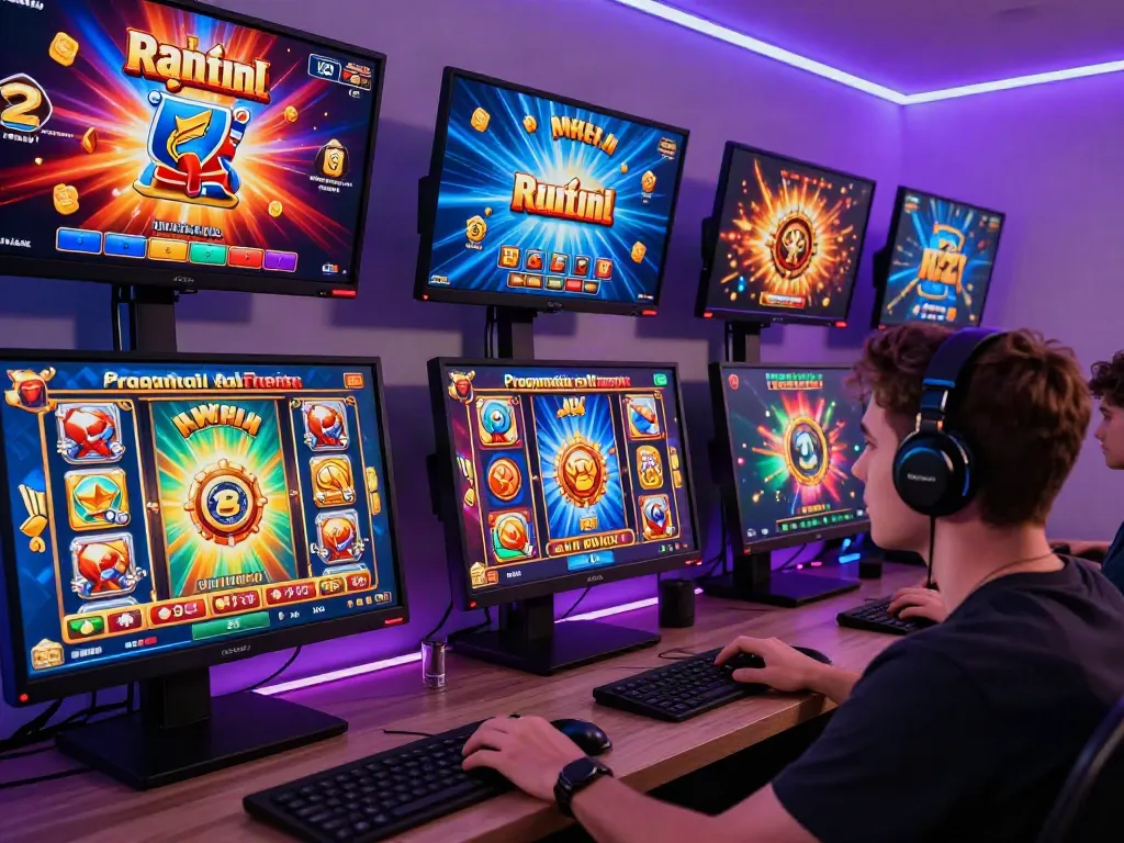 Engaging user immersed in slot online games with vibrant visuals and themed icons.