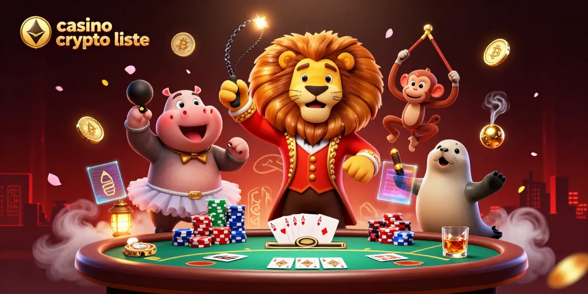 Illustration dynamique de la liste des casinos crypto avec des personnages et des éléments de jeu captivants.