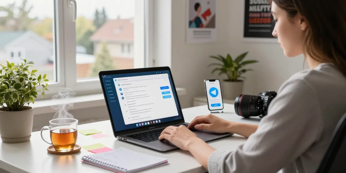 Using the Telegram Chinese desktop app for seamless communication in a modern home office setting.