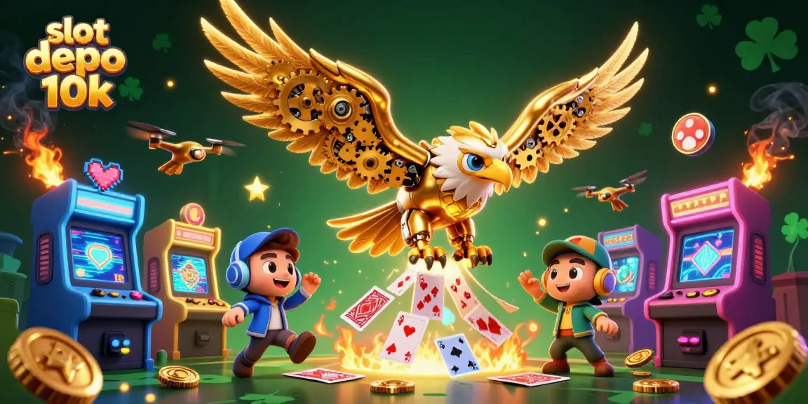Experience thrilling gaming with slot depo 10k's vibrant 3D eagle amidst dynamic casino elements.