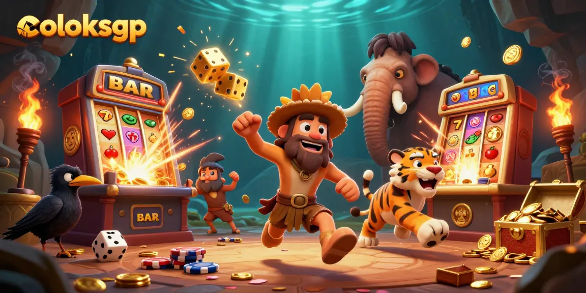 Experience thrilling jackpots at coloksgp with vibrant slot reels, characters, and casino excitement.