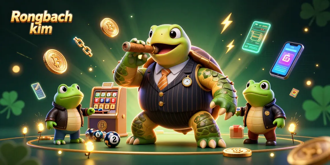 Engage with Rongbach kim lottery strategies featuring a cartoon turtle and bullfrogs amidst vibrant game elements.