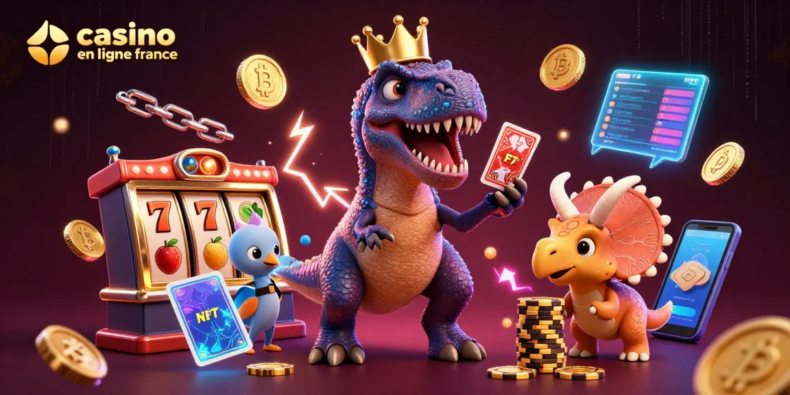 Jouez dans un casino en ligne en France avec une scène dynamique remplie de personnages et d'éléments ludiques.