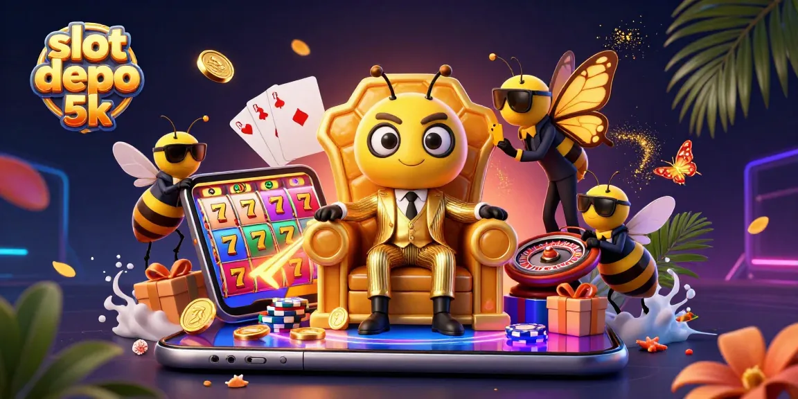 Engage with exciting slot depo 5k action featuring a cartoon bumblebee mob boss and vibrant casino elements.
