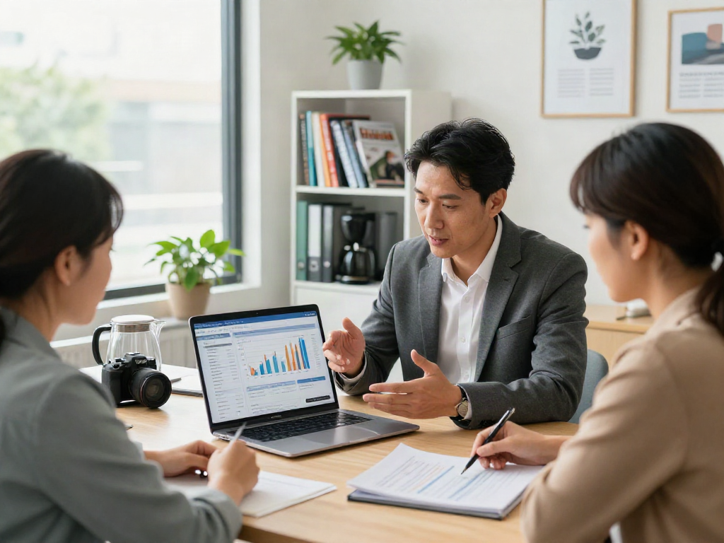Superfund accountant assisting clients with financial reports in a bright office setting, showcasing professional expertise.