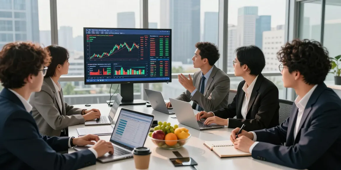 Investment strategists analyzing market trends at Third Eye Capital meeting.