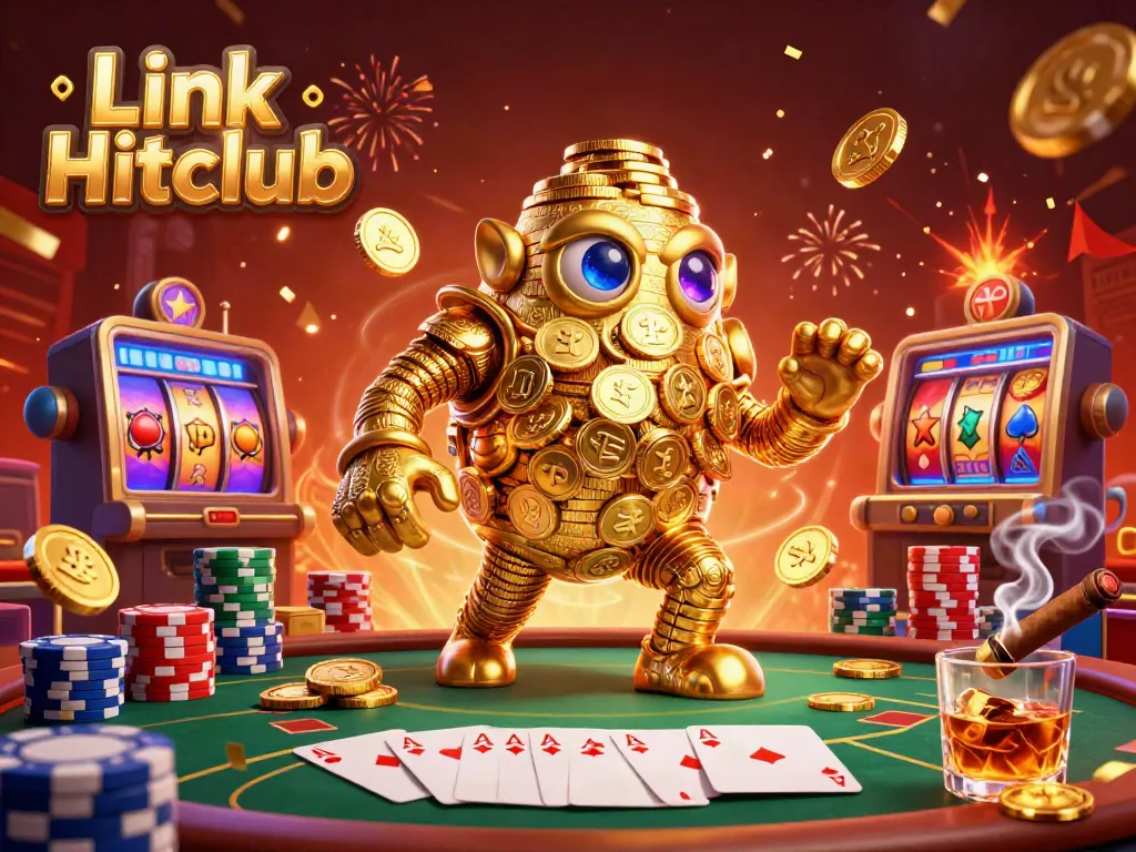 Experience thrilling gameplay with Link Hitclub, featuring a dynamic golden golem on a vibrant poker table.