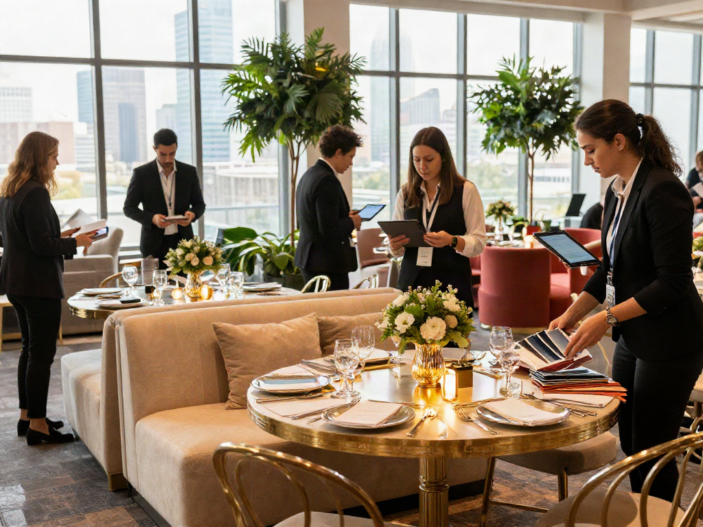 Event furniture rental showcased at a corporate gala, featuring elegant tables and chairs.