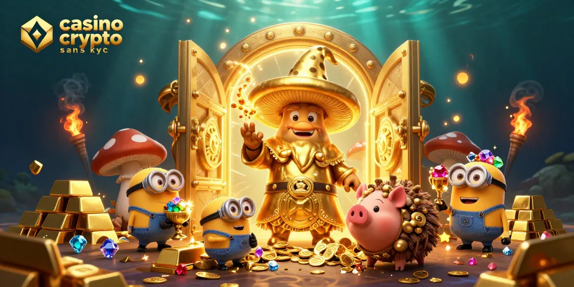 Découvrez les casinos crypto sans KYC avec un wizard doré, un cochon et des joyaux étincelants.