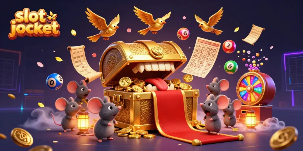 Catch thrilling slot jackpot excitement with dynamic treasure chest scene full of vibrant casino elements.