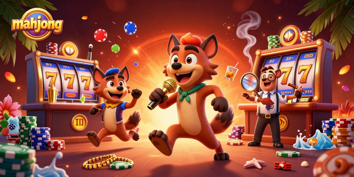Engage with mahjong excitement as hyenas enjoy a vibrant casino atmosphere with slots and poker action.