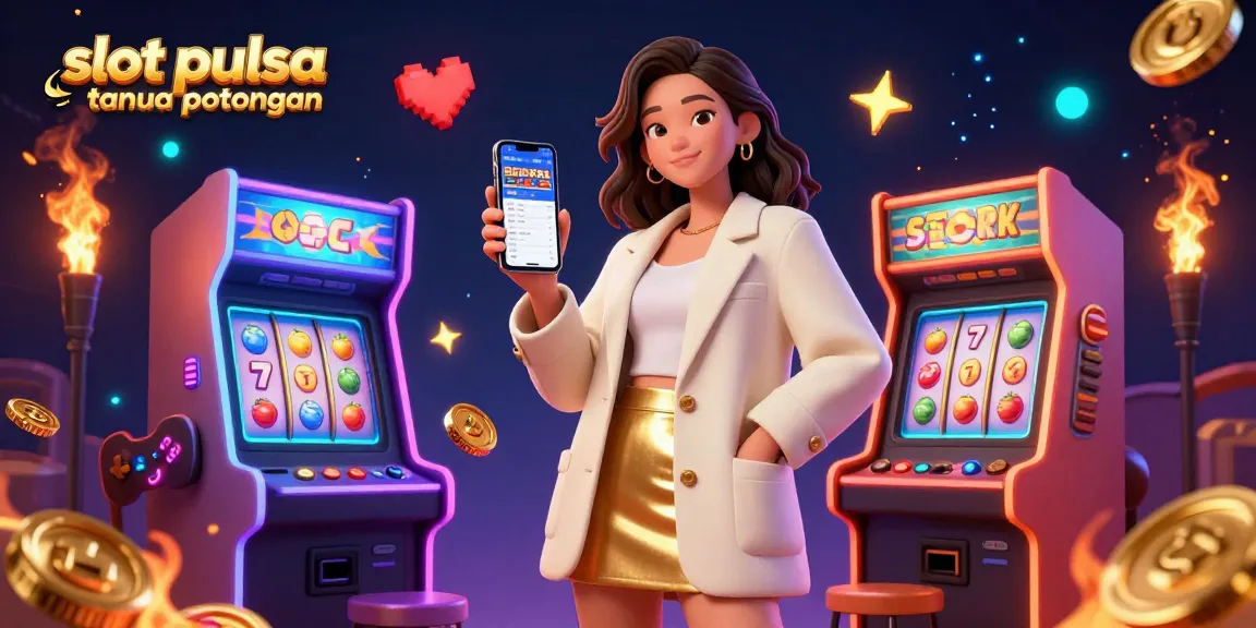 Experience excitement with slot pulsa tanpa potongan in this vibrant casino-themed illustration.