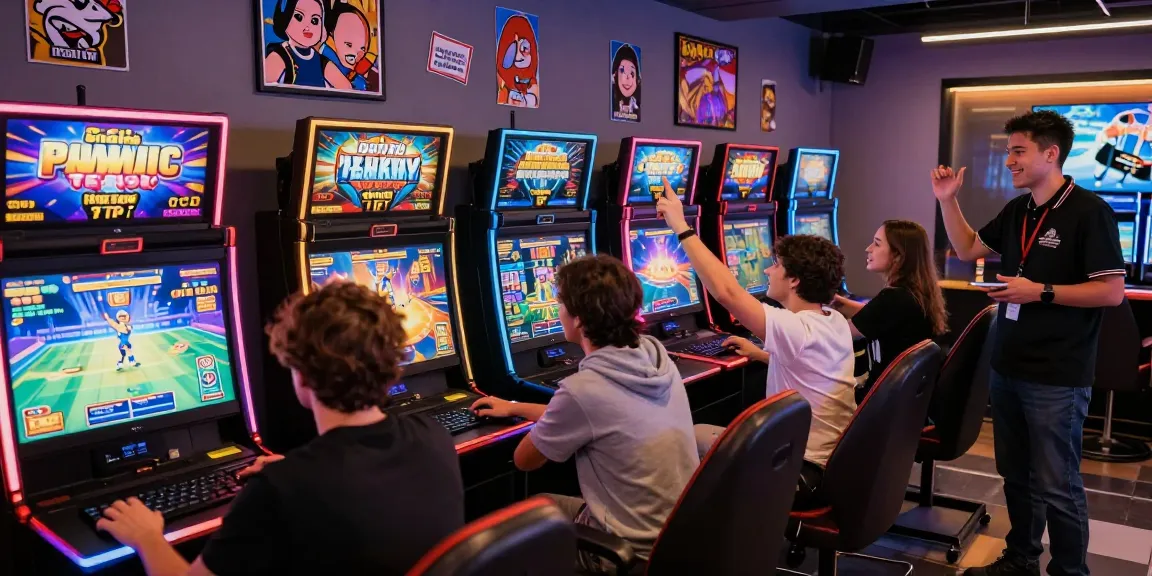Players enjoying KECAK4D online slots in a lively gaming lounge, showcasing excitement.