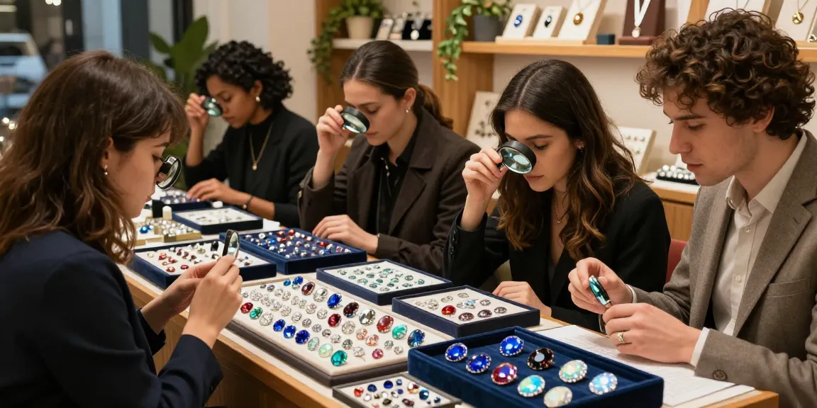 Explore high-quality gemstones at https://www.mygemspot.com with diverse shoppers admiring unique collections in a stylish store.