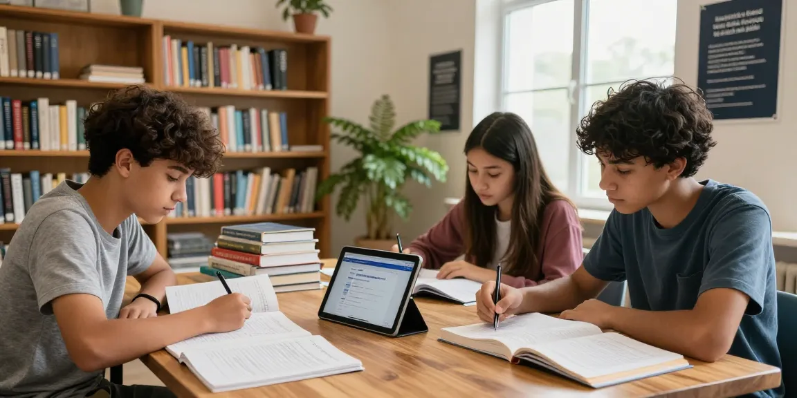 Students collaborating in a library for the 2026 nabteb expo exam preparation.