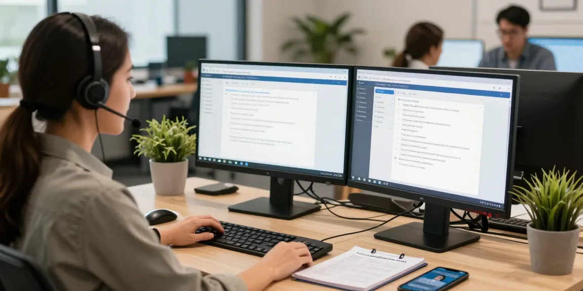 Customer service representative providing Telus-Technical-Support in a modern office.