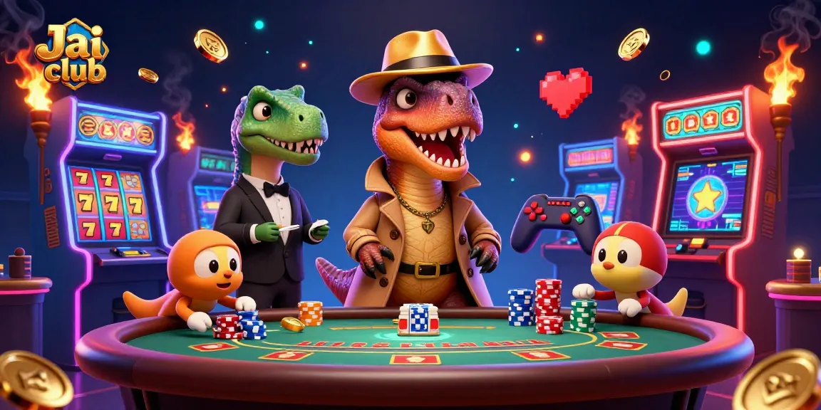 Join the action at Jai club with a playful velociraptor card counter and exciting gaming elements.