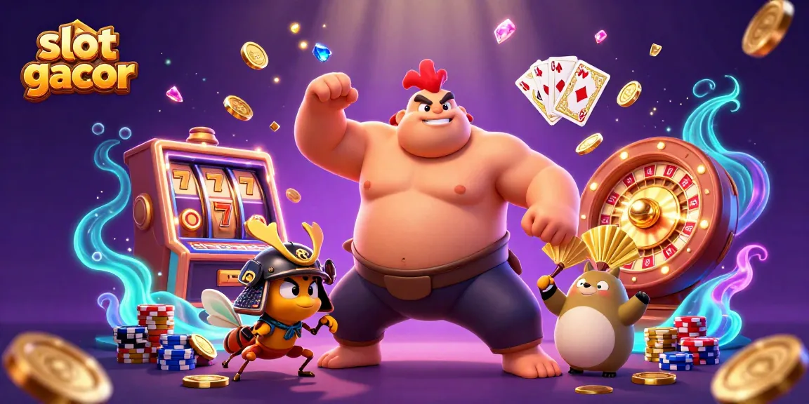 Engage with slot gacor action and excitement through this vibrant casino illustration filled with dynamic elements.