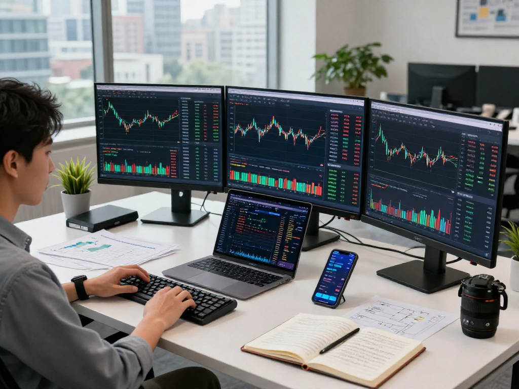 Developer analyzing multi-ticker HK stock batch API data in a modern financial workspace.