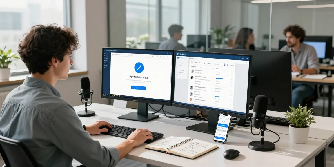 Leading age verification system software development in a modern tech workspace.