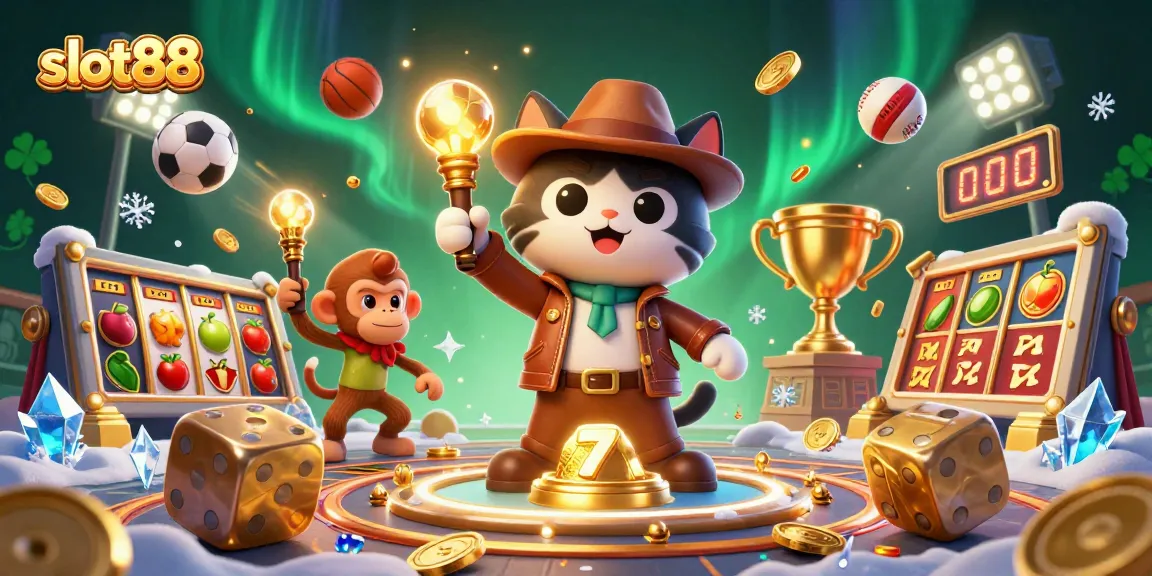 Engaging slot88 gameplay with vibrant slot reels and casino elements in an adventurous scene.