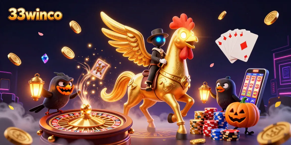 Engage in thrilling gaming adventures at 33winco with a vibrant casino scene featuring gold coins and slot reels.