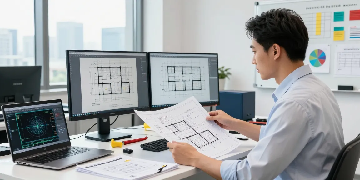Engineer reviewing permit engineering missouri documents in a modern office setting.