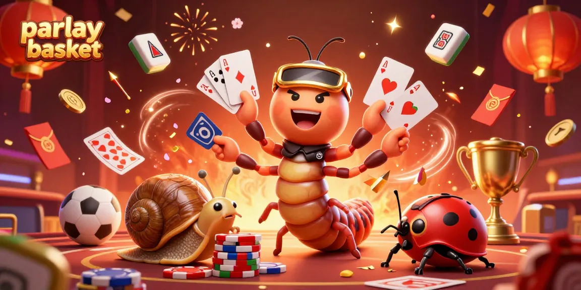 Experience parlay basket excitement with a lively casino scene featuring a unique millipede dealer and animated characters.